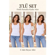 Erdenay Tekstil Fitilli Kalın Askılı Pamuklu Basic Kadın Atlet - Beyaz 3'lü Set