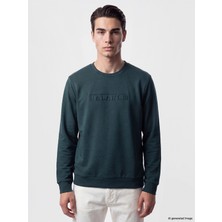 LC Waikiki Lcwaıkıkı Classic Petrol Bisiklet Yaka Kabartma Baskılı Erkek Sweatshirt