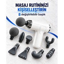 8 Başlıklı Şarjlı Masaj Tabancası Kablosuz Derin Doku Kas Masaj Aleti Taşınabilir Sporcu Masaj Cihazı Beyaz