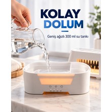 Damla Tasarımlı Aroma Difüzör 300 ml Hava Nemlendirici Amber Işıklı 3 Renk LED Zamanlayıcılı Uygulama Kontrollü Dekoratif Buhar Makinesi Beyaz