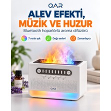 Alev Efektli Aroma Difüzör Beyaz Gürültü Sesli Hoparlörlü 7 Renk LED Işıklı Dekoratif Hava Nemlendirici Buhar Makinesi Ses Seviyesi Ayarlı
