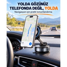 K007 Vakumlu Vantuzlu Manyetik Araç Telefon Tutucu Alüminyum Alaşım Katlanabilir Çok Açılı Torpido Cam Uyumlu Güçlü Mıknatıslı