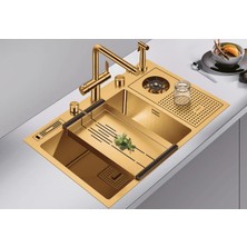 Ivento - Nano Gold 76 cm Tezgahaltı / Tezgahüstü Paslanmaz Çelik Eviye Full Set 760*480*220