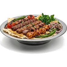 Binbir Trend 32 cm Ayaklı Lenger Otantik Desenli Krom Çelik Kebap ve Sunum Tabağı