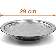 Binbir Trend 29 cm Ayaklı Lenger Otantik Desenli Krom Çelik Kebap ve Sunum Tabağı