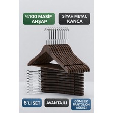 Onouqo Ceviz Ahşap Elbise, Gömlek ve Pantolon Askısı, Gümüş Kanca, 6 Adet