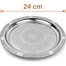 Binbir Trend 24 cm Otantik Desenli Krom Çelik Kebap, Izgara, Meze ve Servis Tabağı