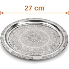 Binbir Trend 27 cm Otantik Desenli Krom Çelik Kebap, Izgara, Meze ve Servis Tabağı