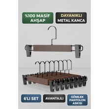 Onouqo Ceviz Mandallı Ahşap Pantolon ve Etek Askısı, Siyah Kanca, 6 Adet