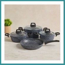 Bt Teknik 7 Parça Granit Tencere ve Tava Seti (20-24CM Derin, 27CM Cam Kapak, 26CM Tava) Bez