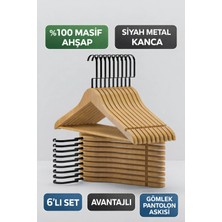 Onouqo Ahşap Elbise, Gömlek ve Pantolon Askısı, Siyah Kanca, 6 Adet