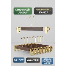 Onouqo Ceviz Mandallı Ahşap Pantolon ve Etek Askısı, Gold Kanca, 6 Adet