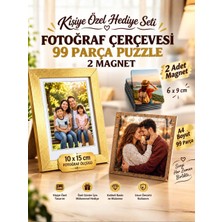 spldizayn Kişiye Özel Fotoğraf Baskılı Puzzle Fotoğraf Çerçevesi ve Magnet Hediye Seti
