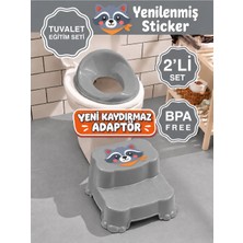 Ponçik Store Çocuk Tuvalet Lazımlık Eğitimi İçin Kaydırmaz Oturak & Klozet Aparatı, 2 Katlı Kaydırmaz Çocuk Taburesi & Kaydırmaz Klozet Adaptörü Gri
