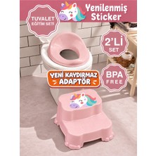 Ponçik Store Çocuk Tuvalet Lazımlık Eğitimi İçin Kaydırmaz Oturak & Klozet Aparatı, 2 Katlı Kaydırmaz Çocuk Taburesi & Kaydırmaz Klozet Adaptörü Pembe