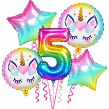 Orca Süs Rainbow 5 Li Set Folyo Balon  Doğum Günü Seti Gökkuşağı Yıldız Happy Birthday