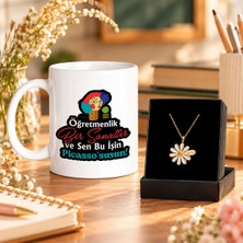 Bk Gift Öğretmenler Günü Özel Tasarım Kupa ve Isimli Papatya Kolye Seti