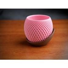 Bin1çeşit 3D Baskı Küre Saksı - Kafes Dokulu Iki Parçalı Dekoratif Saksı - Pembe-Kahverengi