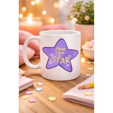 Bin1çeşit Shine Like A Star – Motivasyon Mesajlı Mor Yıldız Tasarımlı Porselen Kupa Model 122, Günlük Kullanım & Hediye Kupası