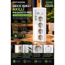 Yakup Tokatlı Moda Tm Çoklu Gece Lambalı Üçgen Priz Akım Korumalı 4’lü Priz 3xusb 3xtype-C Çıkışlı Grup Priz Beyaz