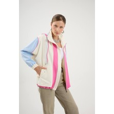 Nido Moda Kadın Kapüşonlu Fermuarlı Renk Bloklu Spor Ceket