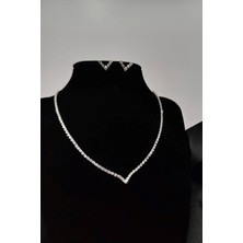 Mupte Jewelry Abiye Gelinlik Su Yolu V Model Kolye Küpe Set