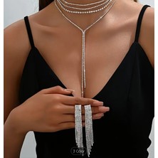 Mupte Jewelry 3 Sıra Choker Tasma Model 4 Sıra Küpeli Gold/silver Set Takım Abiye
