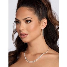Mupte Jewelry 2 Sıralı Taşlı Zirkon Su Yolu Kolye Küpe Set Takım