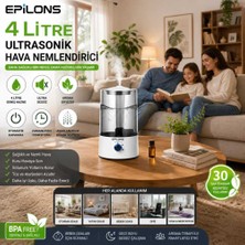 Bin1çeşit Rbh-04 Ultrasonik Hava Nemlendirici 4 Litre Buhar Makinesi Aroma Difüzörü - Otomatik Kapanma