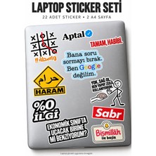 Cakaybu 22 Adet Laptop Sticker Seti – 2 A4 Sayfa, Türkçe ve Arapça Mizahi Çıkartmalar