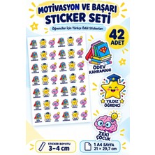 Cakaybu 42 Adet Türkçe Motivasyon ve Başarı Sticker Seti – Öğrenci Ödül Etiketi, 3–4 Cm, 1 A4 Sayfa