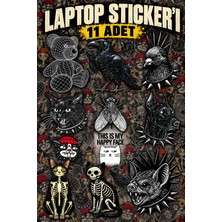 Cakaybu 11 Adet Laptop Sticker Seti – Gotik Punk Hayvan, Kedi ve Iskelet Desenli Etiket