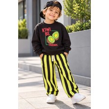Kiwi Baskılı Sweatshirt ve Çizgili Eşofman Takım