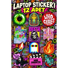Cakaybu 12 Adet Laptop Sticker Seti – Renkli Pop Art, Korku ve Sinema Desenli Etiket