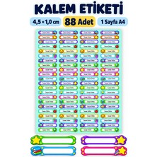 Cakaybu Renkli Okul Temalı Kalem Etiketi 88 Adet – 4,5 × 1 cm – 1 A4 Sayfa