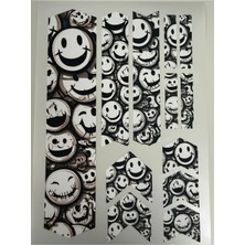 Cakaybu Smiley Kuru Kafa Bisiklet Kadro Sticker Seti – Siyah Beyaz Gothic Frame