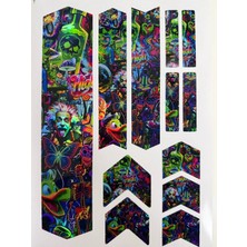 Cakaybu Neon Psychedelic Bisiklet Kadro Sticker Seti – Renkli Graffiti Frame Koruma Sticker –