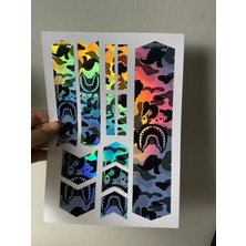 Cakaybu Hologram Bape Bisiklet Sticker Seti Köpekbalığı Desenli Kadro Maşa Etiketi Bisiklet Çıkartması