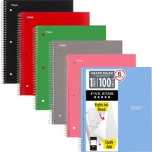 Str Store Spiral Defter + Çalışma Uygulaması, 6'lı Paket, 1 Konu, Grafik Çizgili Kağıt, 8-1/2 "x 11", 100 Yaprak, Fights Ink Bleed, Suya Dayanıklı Kapak, Mor, Turuncu, Yeşil, Mavi, Gri, Siyah (73549)