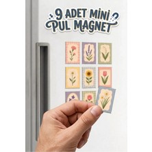 Riyaz Vintage Çiçek Tasarımlı Pul Magnet Seti - 9 Adet Buzdolabı Mıknatısı Hediyelik Anı Süsü (3x5 Cm)
