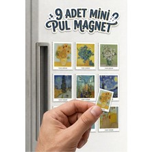 Riyaz Van Gogh Tabloları Pul Magnet Seti - 9 Adet Buzdolabı Mıknatısı Hediyelik Anı Süsü (3x5 Cm)
