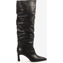 Hawen Angels Kadın Hakiki Deri Büzgülü Sivri Burun 7cm Ince Topuklu Çizme 27634