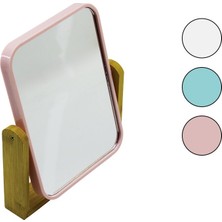 Akıllı Bayi DİKDÖRTGEN=20.5X15.5CM Ahşap Bambu Ayaklı Makyaj Aynası Çift Taraflı Renkli Plastik Çerçeve