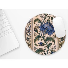 Riyaz Etnik Mavi Sarmaşık | Yuvarlak Kauçuk Taban Mousepad, Mouse Pad, Çap: 20 cm