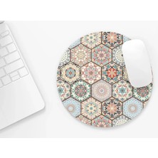 Riyaz Etnik Altıgen Motiflerı | Yuvarlak Kauçuk Taban Mousepad, Mouse Pad, Çap: 20 cm