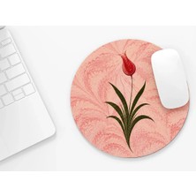 Riyaz Lale Pembe Ebru Zemin | Yuvarlak Kauçuk Taban Mousepad, Mouse Pad, Çap: 20 cm