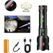 PS-9885 Profesyonel Zoomlu 50W 10000 Lümen Şarjlı Bekçi Avcı Powerbank El Feneri