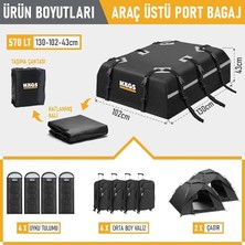 Araç Üstü Bagaj Çantası, Port Bagaj, Araç Üstü Tavan Çantası, Ağır Hizmet Tipi, Su Geçirmez, Tüm Araç Tavanları Için (Üst Rafı, Çıtası Olan Veya Olmayan) 570L (130 x 102 x 43CM) Siyah - Gri