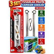 Tan Express 3 Set Yuvarlak Küpeşteli Concept Balkon Çamaşır Kurutma Askılığı ve Çamaşır Teli Seti