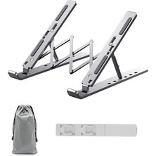 Katlanabilir Alüminyum Laptop Standı – 13 Kademeli Yükseklik Ayarlı, Telefon Tutuculu, Taşınabilir, Ergonomik, Isı Dağıtıcı, Kaymaz Silikon Destekli Notebook Sehpası